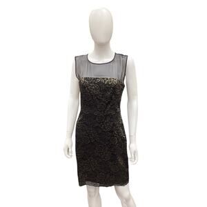 Diane Von Furstenberg Women’s Dress Size 8 Lace Overlay Sleeveless Black & Gold